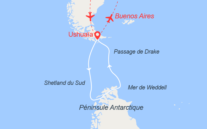 Carte itinéraire croisière L'Antarctique emblématique