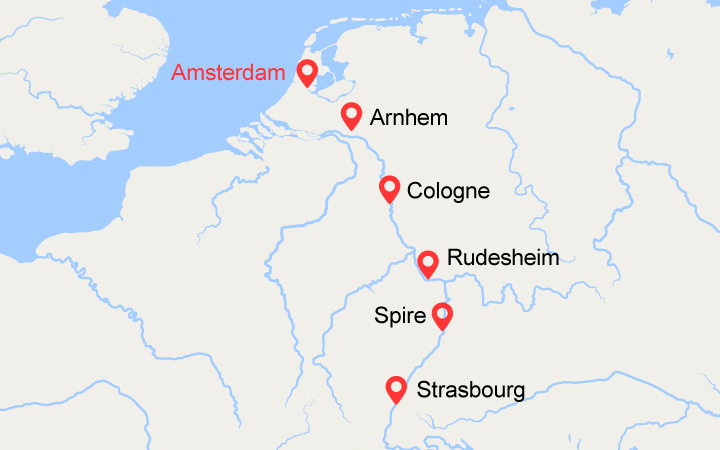 Carte itinéraire croisière La Hollande et la Vallée du Rhin Romantique (AST_PP)