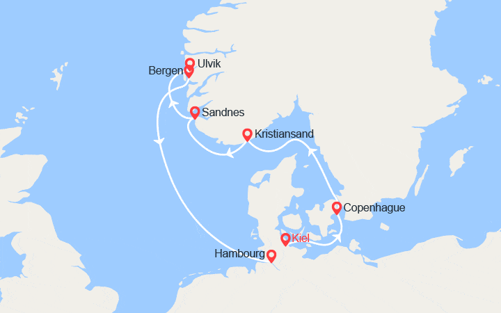 Carte itinéraire croisière La magie des fjords du sud