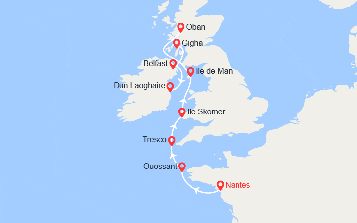 Carte itinéraire croisière La route des saveurs de l'Atlantique : Croisière Gastronomique