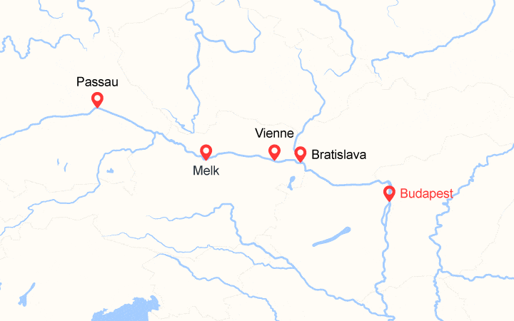 Carte itinéraire croisière Le beau Danube Bleu (BUC_PP)