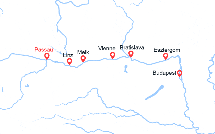 Carte itinéraire croisière Le Nouvel An sur le Danube