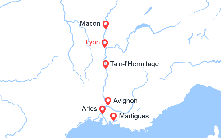 Carte itinéraire croisière Le Rhône et la Saône, de Lyon aux portes de la Provence (LMM_PP)