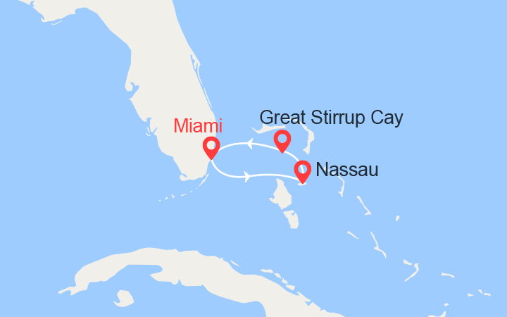 Carte itinéraire croisière Les Bahamas: Nassau, Great Strirup Cay