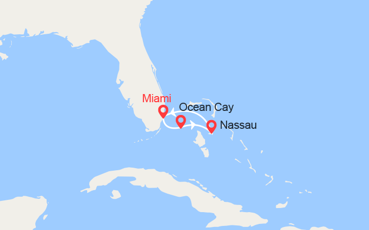 Carte itinéraire croisière Les Bahamas: Ocean Cay & Nassau