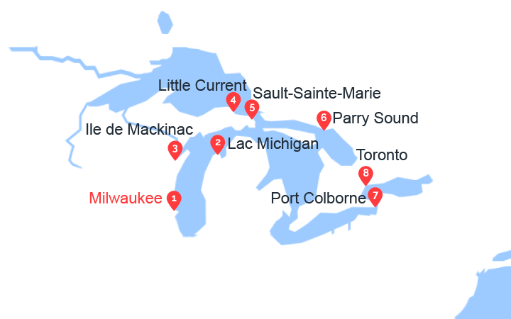 Carte itinéraire croisière Les Grands Lacs américains