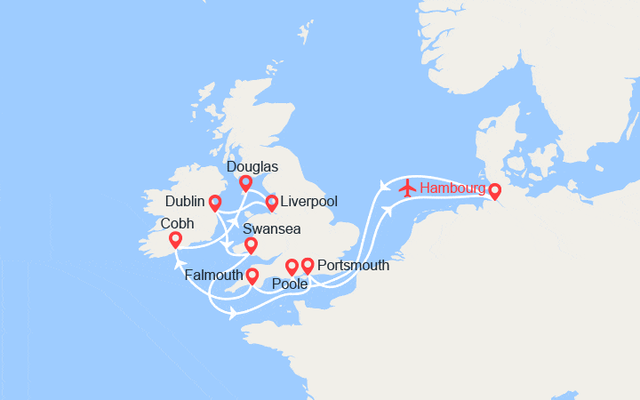 Carte itinéraire croisière Les Rivages Celtes