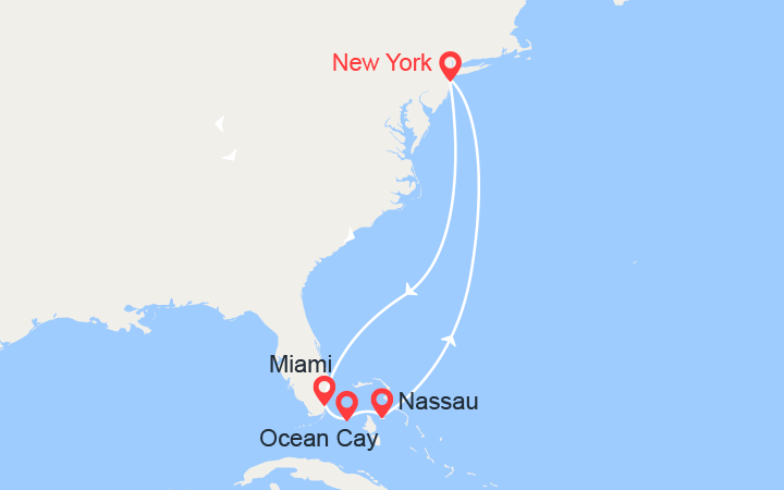Carte itinéraire croisière Miami, MSC Ocean Cay, Nassau