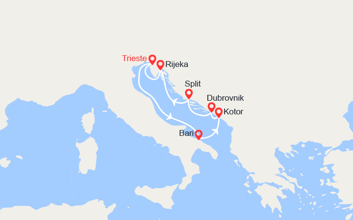 Carte itinéraire croisière Monténégro, Croatie, Slovénie