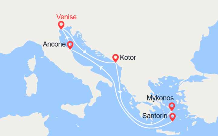 Carte itinéraire croisière Monténégro et Iles Grecques