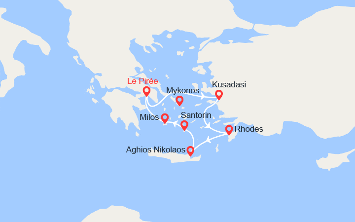 Carte itinéraire croisière Paradisiaque Adriatique et idyllique mer Égée