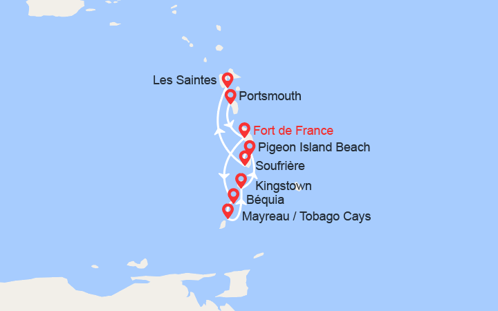 Carte itinéraire croisière Perles des Antilles