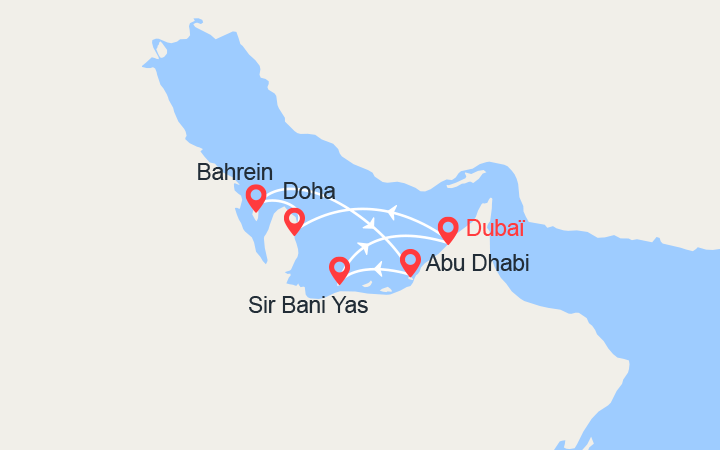 Carte itinéraire croisière Qatar, Bahrein, Emirats