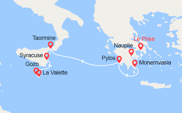 Carte itinéraire croisière Sicile & Grèce