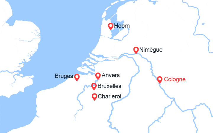 Carte itinéraire croisière Sur la route en Belgique idyllique