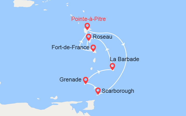 Carte itinéraire croisière Tobago, Grenade, Dominique