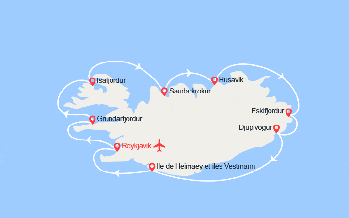 Carte itinéraire croisière Toute Islande