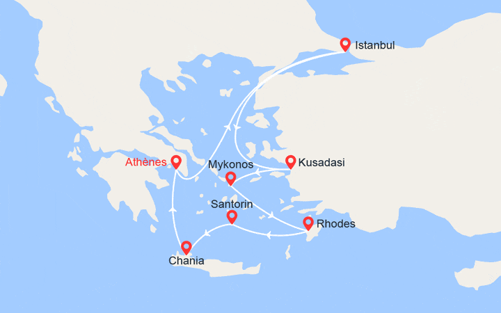 Carte itinéraire croisière Turquie, Grèce