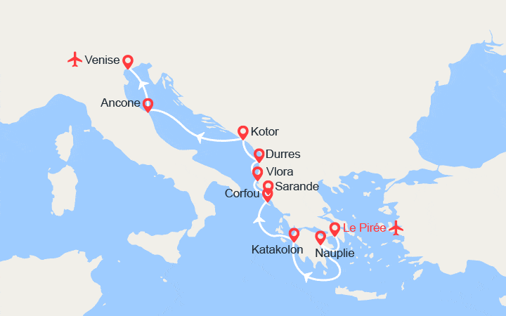 Carte itinéraire croisière Un Littoral d'Art et d'Histoire : l'Albanie