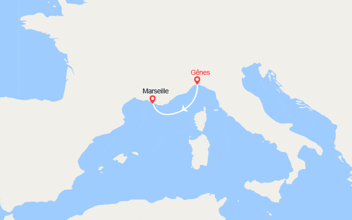 Carte itinéraire croisière Une nuit en croisière : Italie, Provence
