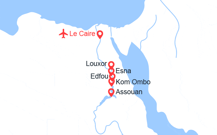 Carte itinéraire croisière Voyage dans l'Égypte Antique