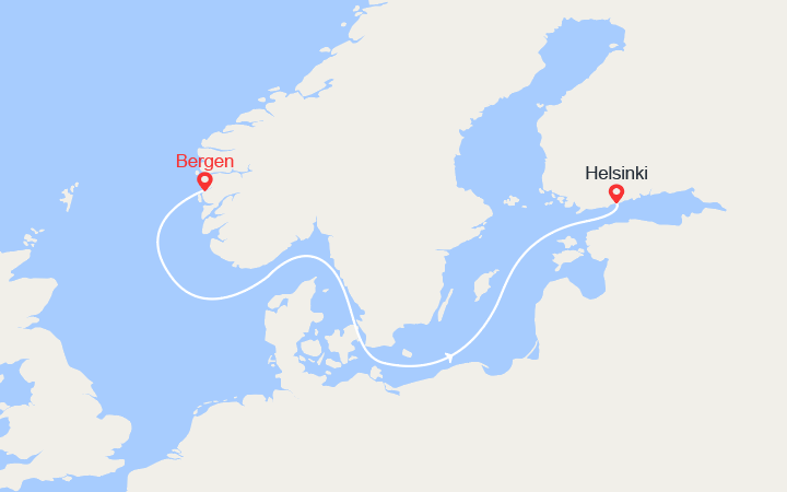 Carte itinéraire croisière Voyage en Mer : de Bergen à Helsinki