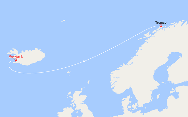 Carte itinéraire croisière Voyage en Mer : de Reykjavik à Tromso