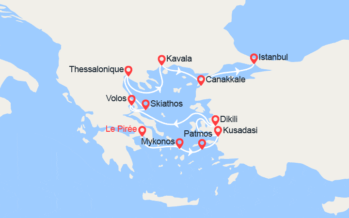 Carte itinéraire croisière Voyage entre l'Orient et l'Occident
