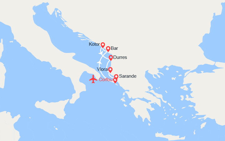 Carte itinéraire croisière Yachting en Albanie : la méditerranée secrète