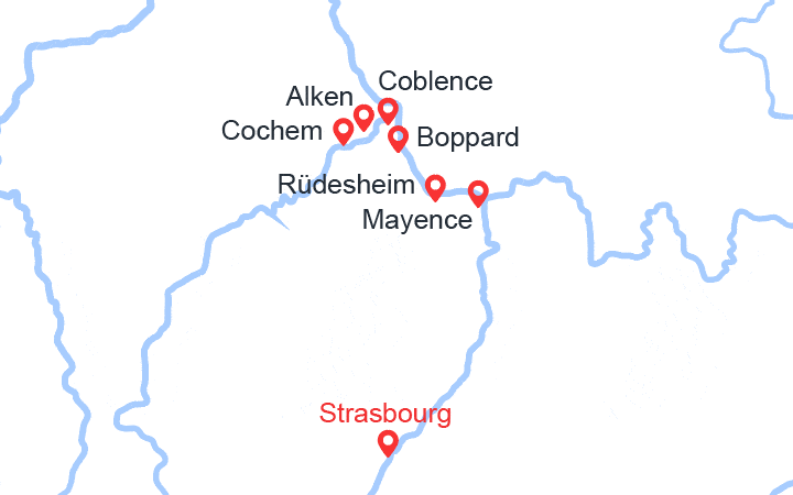 Carte itinéraire croisière 2 FLEUVES : la vallée du Rhin romantique et la magie de la Moselle (CMS)