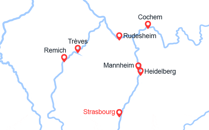 Carte itinéraire croisière 5 Fleuves : Rhin, Neckar, Main, Moselle et Sarre (SRF_PP)