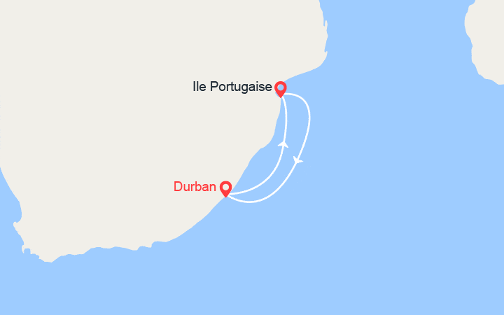 Carte itinéraire croisière Afrique du Sud, Mozambique