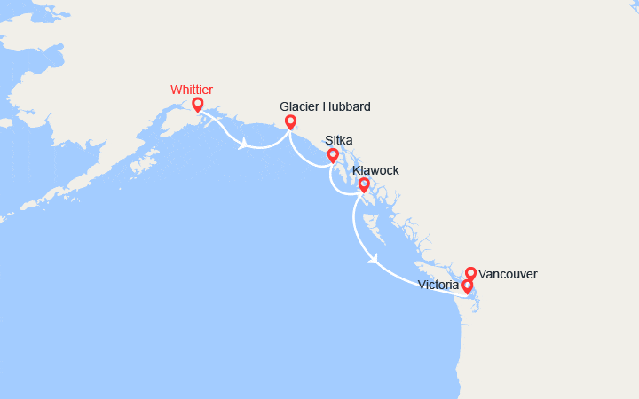 Carte itinéraire croisière Alaska, Canada