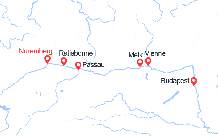 Carte itinéraire croisière Allemagne, Autriche, Hongrie