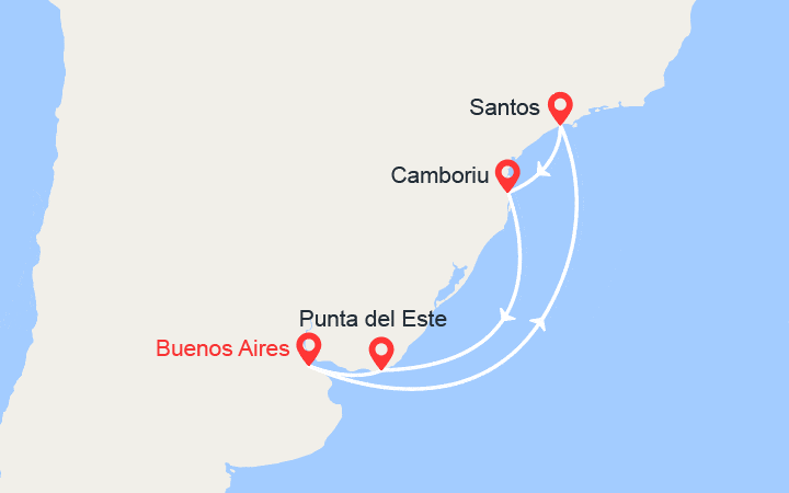 Carte itinéraire croisière Argentine, Brésil