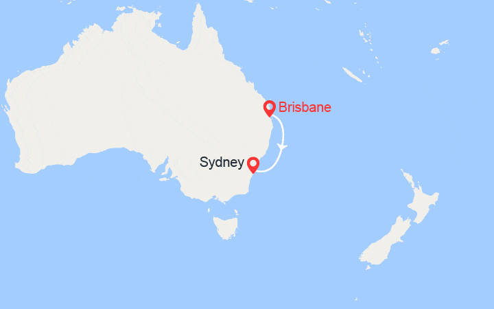 Carte itinéraire croisière Australie : Brisbane, Sydney