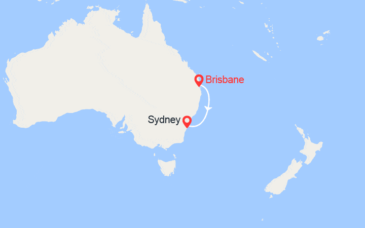 Carte itinéraire croisière Australie : de Brisbane à Sydney