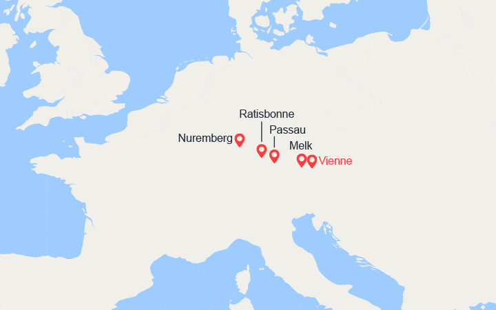 Carte itinéraire croisière Autriche, Allemagne