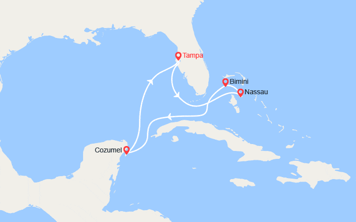 Carte itinéraire croisière Bahamas et Cozumel
