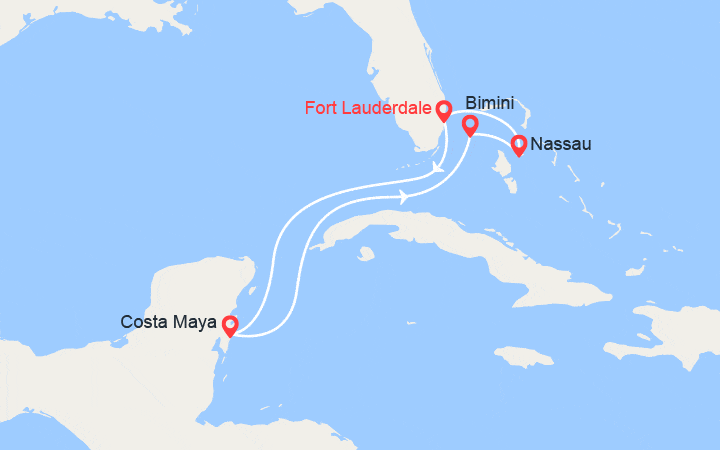 Carte itinéraire croisière Bahamas et Mexique