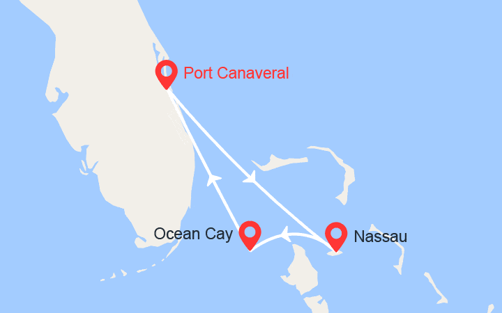 Carte itinéraire croisière Bahamas : Nassau, Ocean Cay