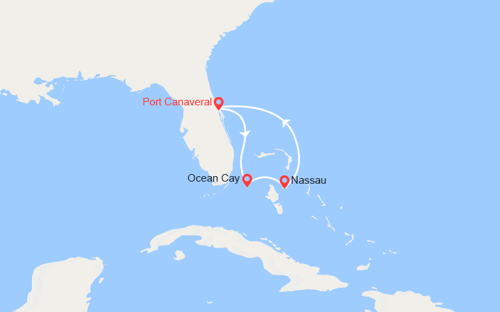 Carte itinéraire croisière Bahamas : Ocean Cay, Nassau