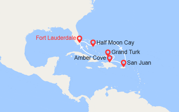 Carte itinéraire croisière Bahamas, San Juan, Amber Cove, Grand Turk