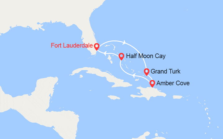 Carte itinéraire croisière Bahamas, Turks-et-Caïcos, République dominicaine