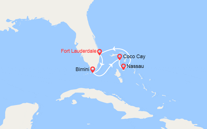 Carte itinéraire croisière Bimini, CocoCay et Nassau