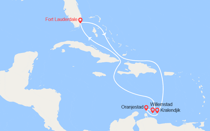 Carte itinéraire croisière Bonaire, Aruba, Curaçao