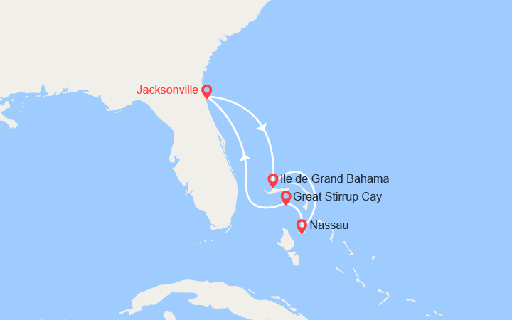 Carte itinéraire croisière Cap sur les Bahamas