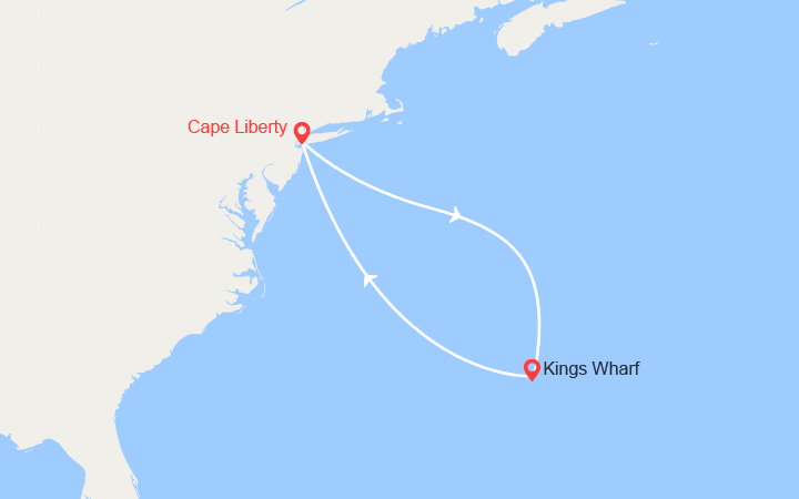 Carte itinéraire croisière Cap vers les Bermudes au départ de New York