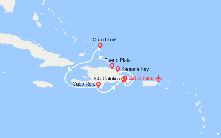 Carte itinéraire croisière Caraïbes Et Antilles - Vol inclus