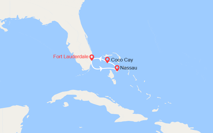 Carte itinéraire croisière Caraïbes : Nassau et CocoCay